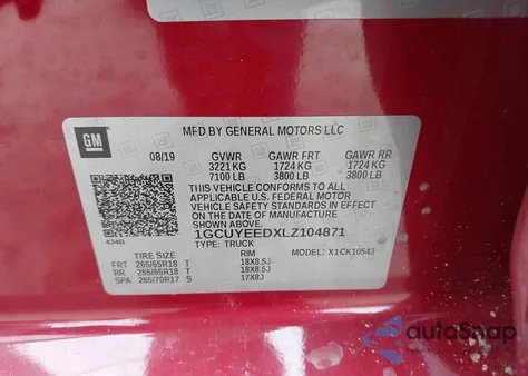 2020 Chevrolet Silverado 1500 4Wd Short Bed Rst из США, поврежденный, VIN 1GCUYEEDXLZ104871